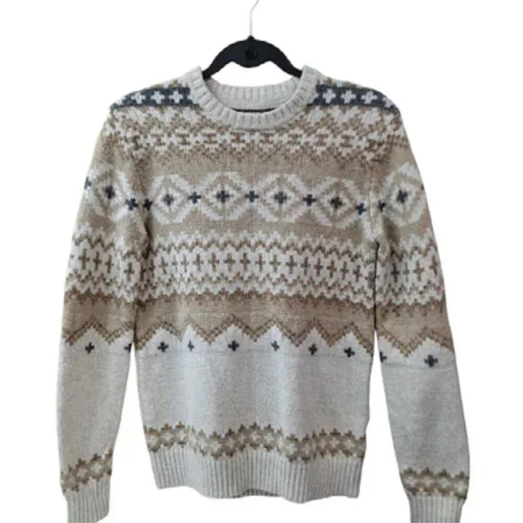 Vintage American Eagle XS Cotton Fairisle Sweater in Neutral Tan Colors - Picture 4 of 6